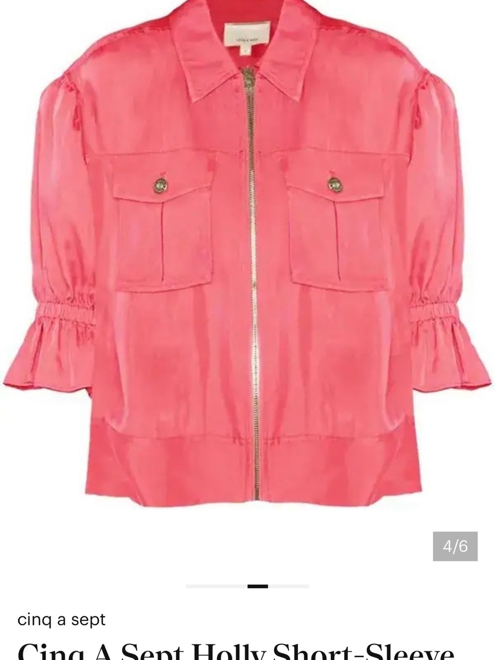 cinq a sept Coral Pink Short-Sleeve Zip Utility Jacket